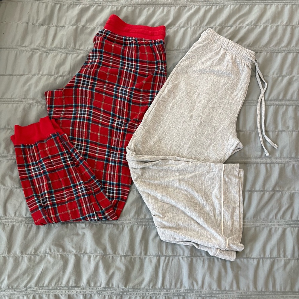 Auden Soft Gray Pajama Bottoms and Wondershop Red Plaid Jogger Style Pajama